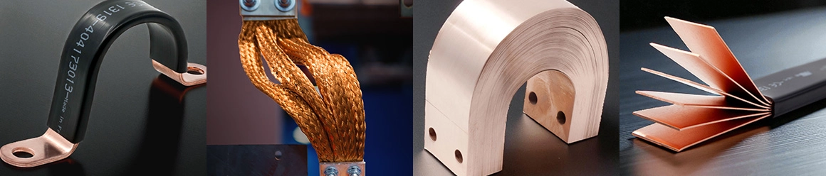 Close up of a thick, twisted cable made of numerous bright, bare copper strands.